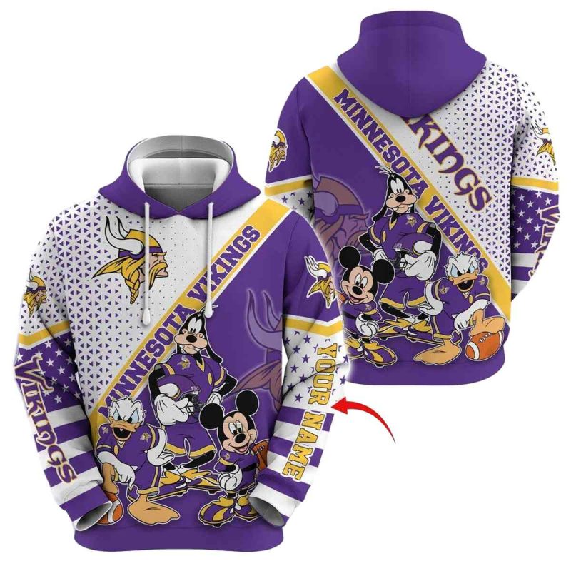 Personalized Mickey Mouse Minnesota Vikings Character Cartoon Movie Aop Hoodie 1