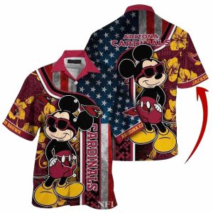 Personalized Mickey NFL Arizona Cardinals Hawaiian Shirt With American Flag