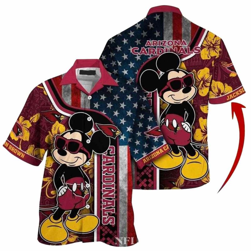 Personalized Mickey Nfl Arizona Cardinals Hawaiian Shirt With American Flag 1