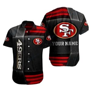 Personalized Midnight Momentum San Francisco 49ers Striped Hawaiian Shirt