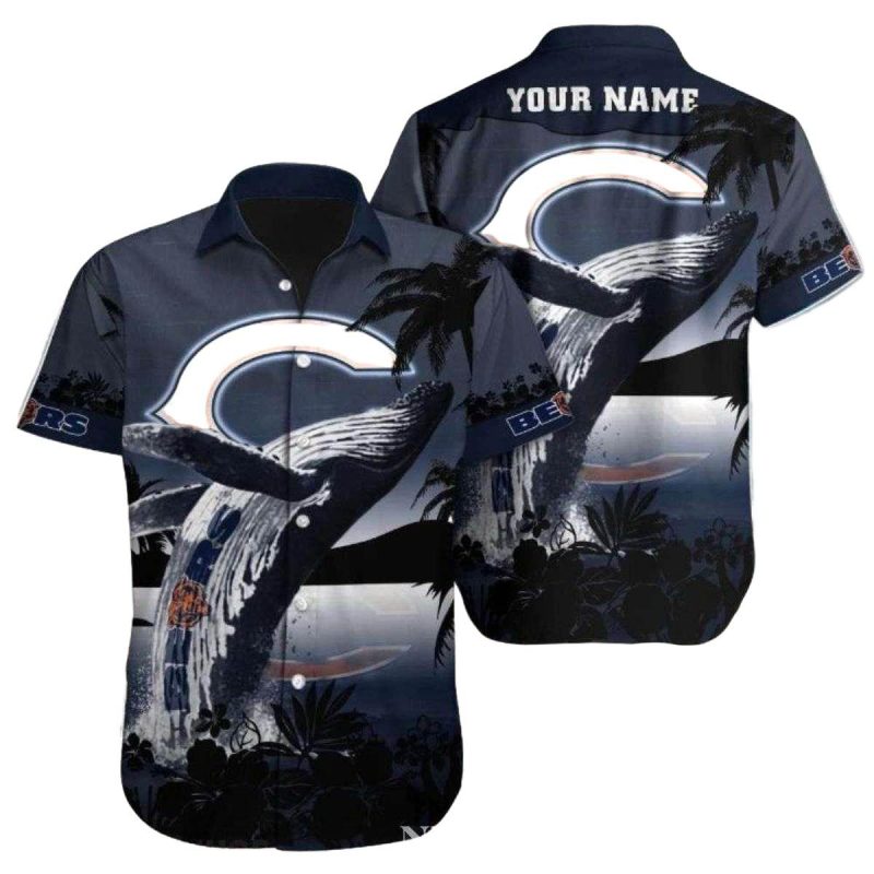 Personalized Midnight Palm Chicago Bears Starlit Silhouette Design Hawaiian Shirt 1