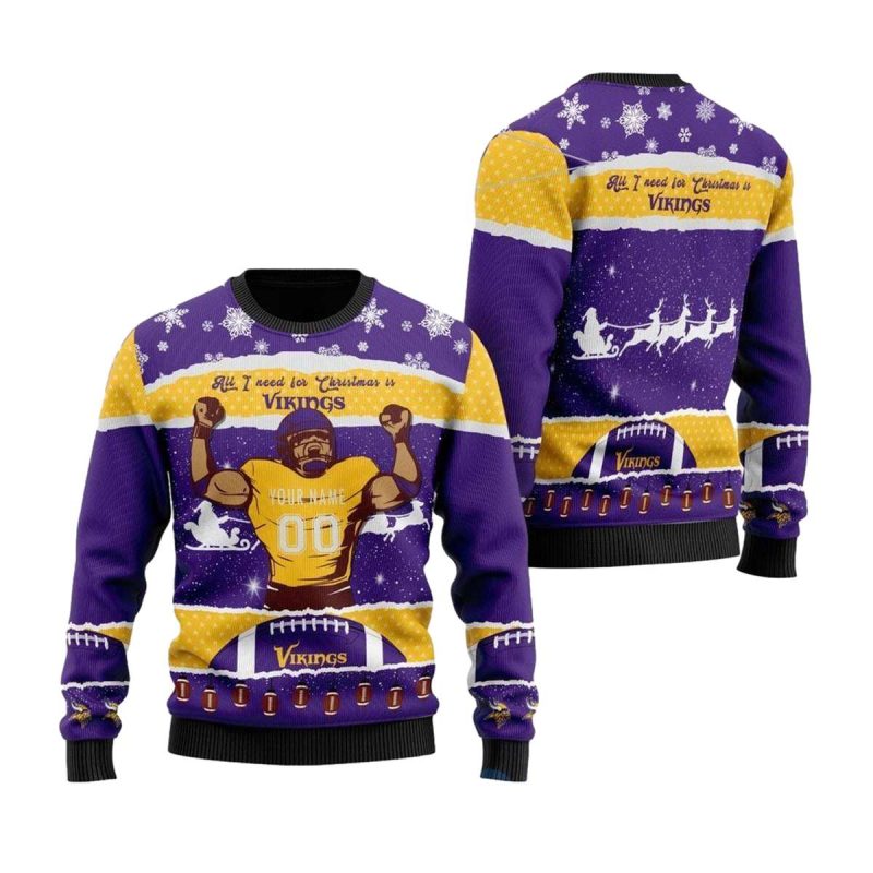 Personalized Minnesota Vikings All I Need For Christmas Ugly Sweater 1