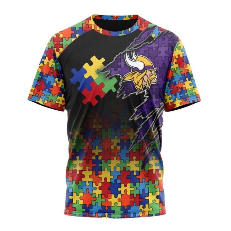 Personalized Minnesota Vikings Autism Awareness Design Aop T Shirt 1