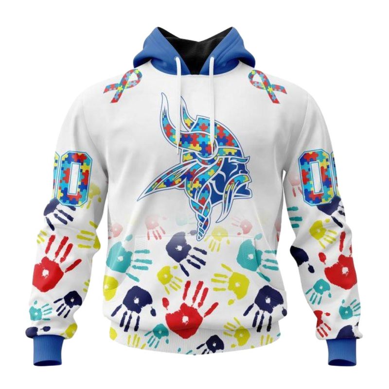 Personalized Minnesota Vikings Autism Awareness Hands Aop Hoodie 1