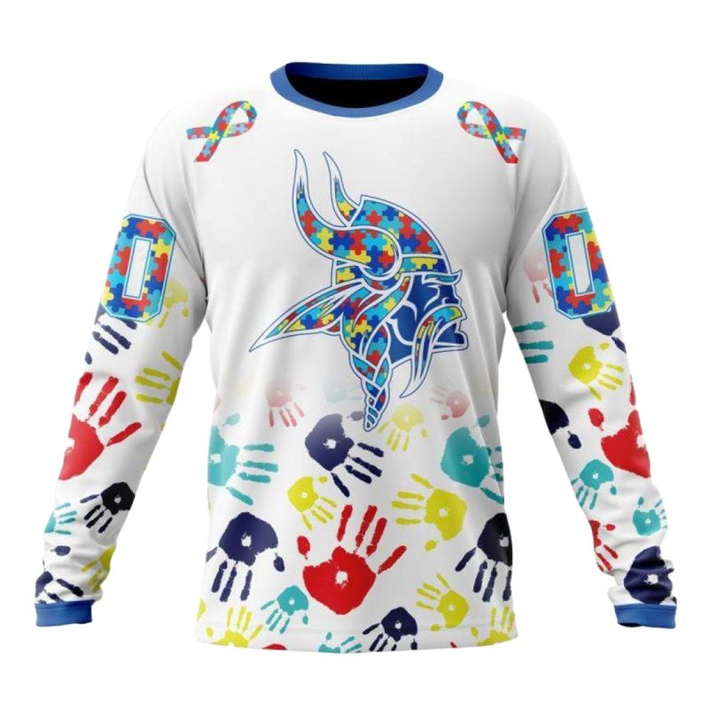 Personalized Minnesota Vikings Autism Awareness Hands Aop Sweatshirt 1