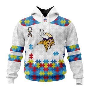 Personalized Minnesota Vikings Autism Awareness White AOP Hoodie