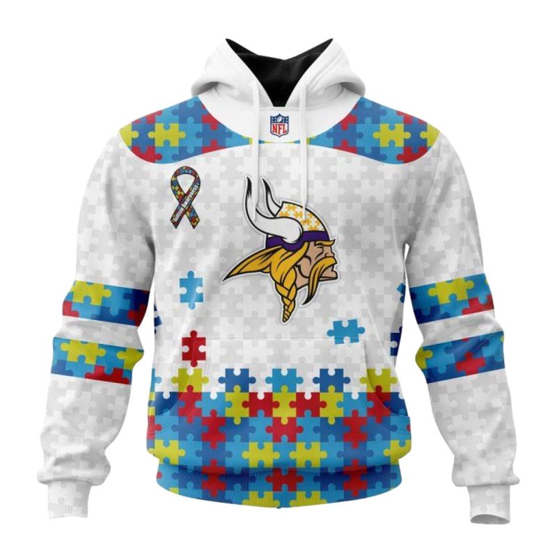 Personalized Minnesota Vikings Autism Awareness White Aop Hoodie 1