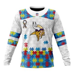 Personalized Minnesota Vikings Autism Awareness White Pattern AOP Sweatshirt