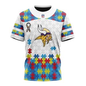 Personalized Minnesota Vikings Autism Awareness White Pattern AOP T Shirt