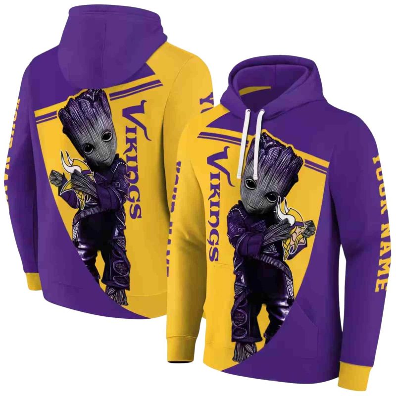 Personalized Minnesota Vikings Baby Groot Hug Logo Purple Aop Hoodie 1