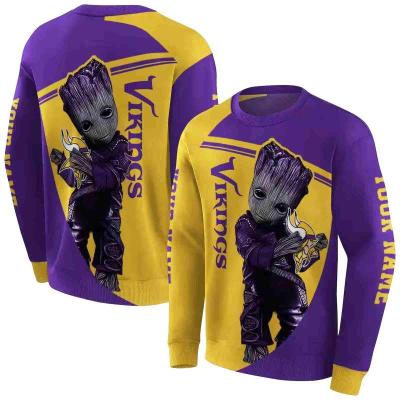 Personalized Minnesota Vikings Baby Groot Hug Logo Purple Aop Sweatshirt 1