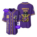 Personalized Minnesota Vikings Baby Yoda Hug Ball Baseball Jersey