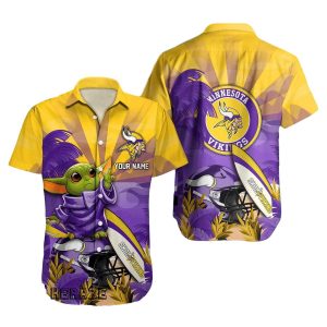 Personalized Minnesota Vikings Baby Yoda Lover Hawaiian Shirt
