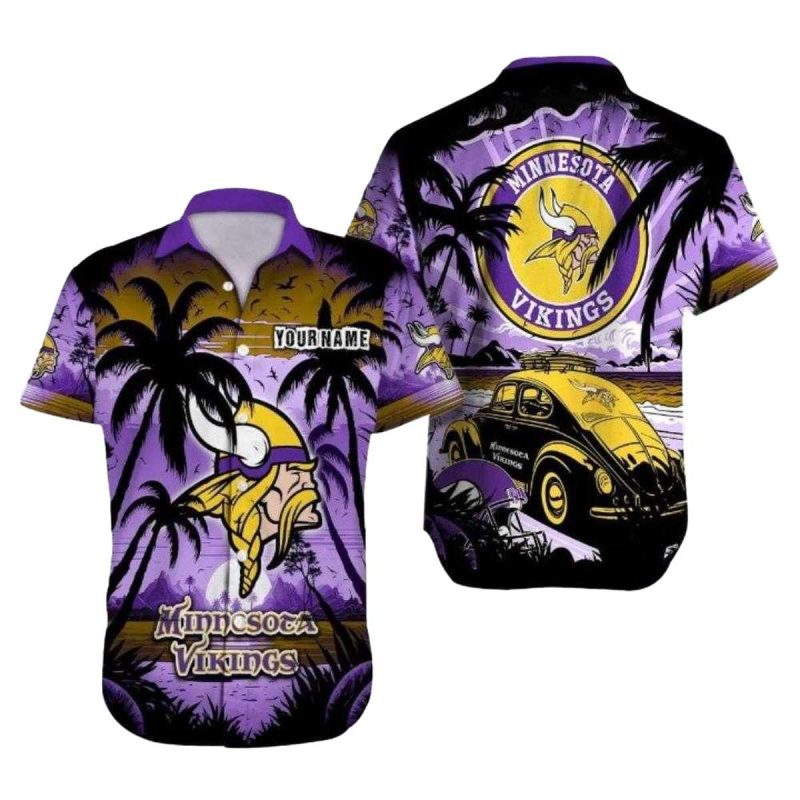 Personalized Minnesota Vikings Beachfront Classic Car Hawaiian Shirt 1