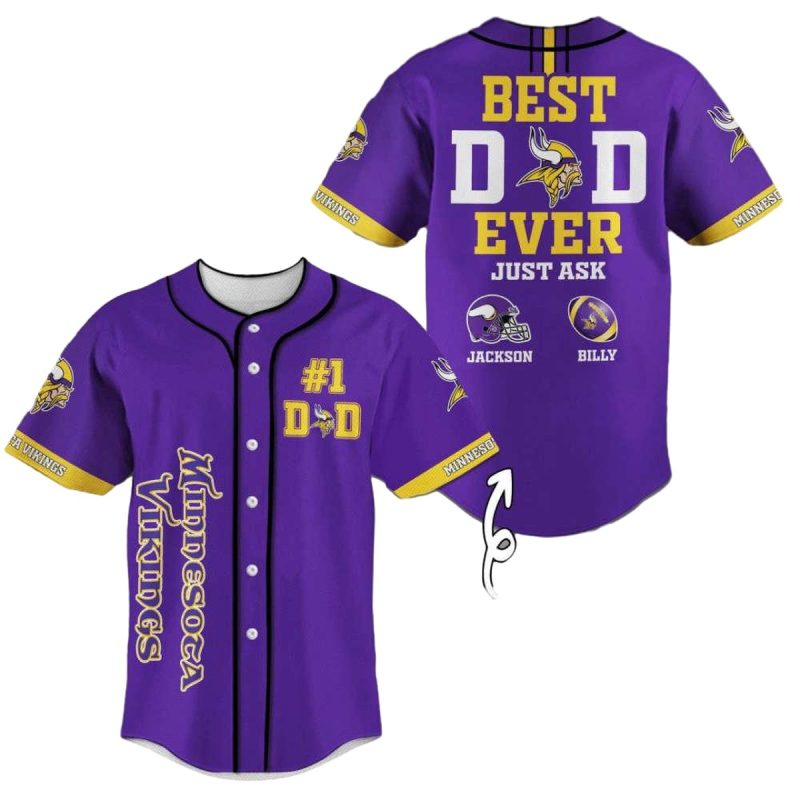 Personalized Minnesota Vikings Best Dad Ever Baseball Jersey 1
