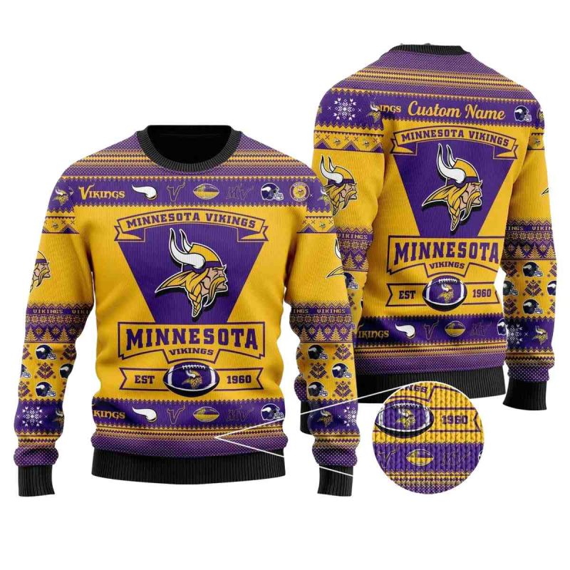 Personalized Minnesota Vikings Big Logo Est 1960 Ugly Sweater 1