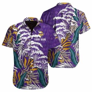 Personalized Minnesota Vikings Big Waves And Palm Leaves Hawaiian Shirt