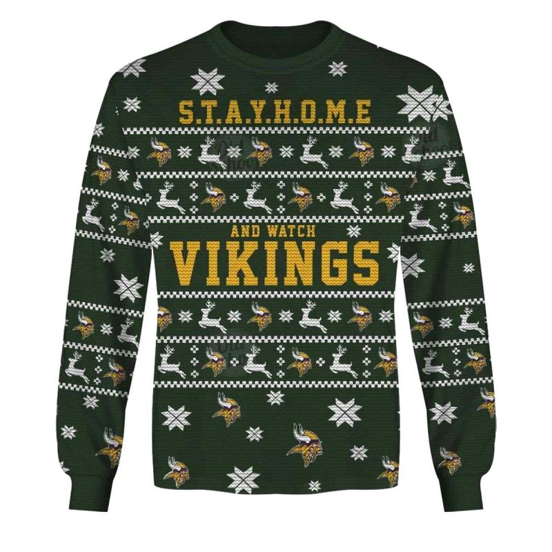 Personalized Minnesota Vikings Christmas Sweater Style Stay Home And Watch Vikings Aop Sweatshirt 1