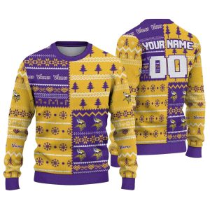 Personalized Minnesota Vikings ChristmasTree Bands White AOP Sweatshirt