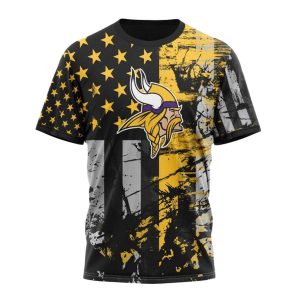 Personalized Minnesota Vikings Classic Grunge American Flag AOP T Shirt
