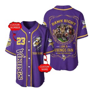 Personalized Minnesota Vikings DAMN RIGHT Mastcot Purple Baseball Jersey