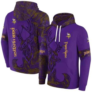 Personalized Minnesota Vikings Deer Silhouette Purple AOP Hoodie