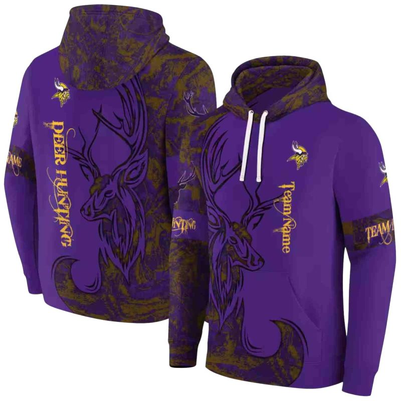 Personalized Minnesota Vikings Deer Silhouette Purple Aop Hoodie 1