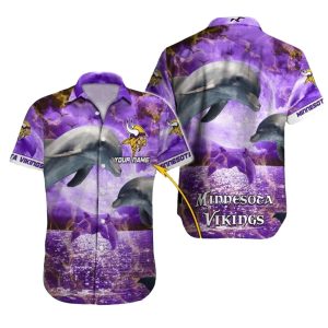Personalized Minnesota Vikings Dolphin Moonlight Ocean Hawaiian Shirt