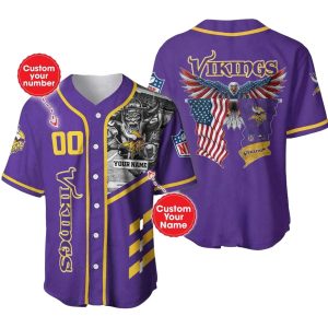 Personalized Minnesota Vikings Eagle And Mascot Baseball Jersey