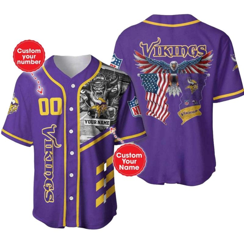 Personalized Minnesota Vikings Eagle And Mascot Baseball Jersey 1