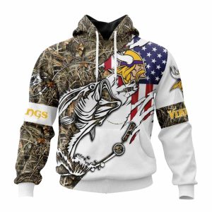 Personalized Minnesota Vikings Fishing With Flag Of USA AOP Hoodie