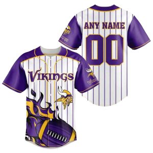 Personalized Minnesota Vikings Flame Ball Purple And White Baseball Jersey