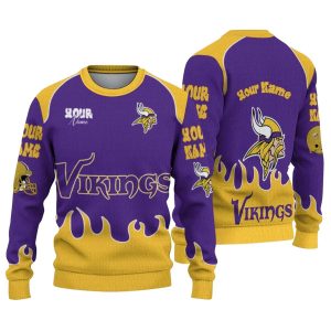 Personalized Minnesota Vikings Flame Border Purple AOP Sweatshirt