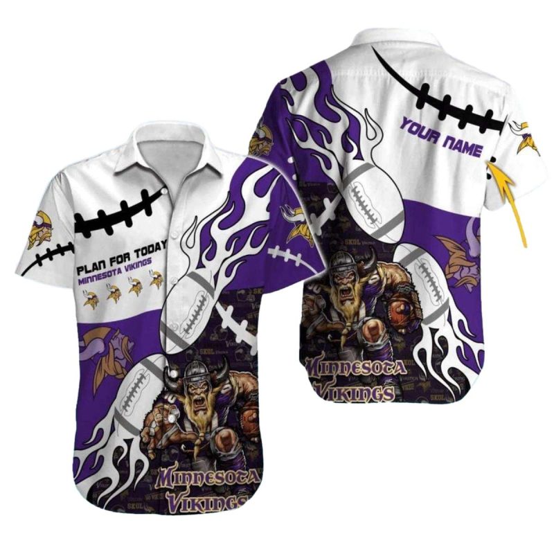 Personalized Minnesota Vikings Flames Ball And Mascot Hawaiian Shirt 1