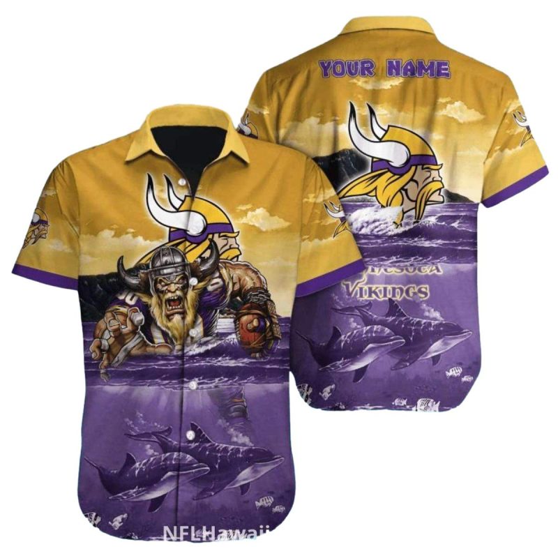 Personalized Minnesota Vikings Golden Sunset Ocean Hawaiian Shirt 1
