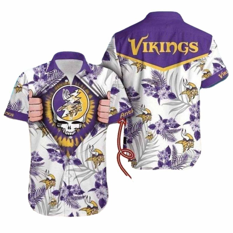 Personalized Minnesota Vikings Grateful Dead Floral Hawaiian Shirt 1