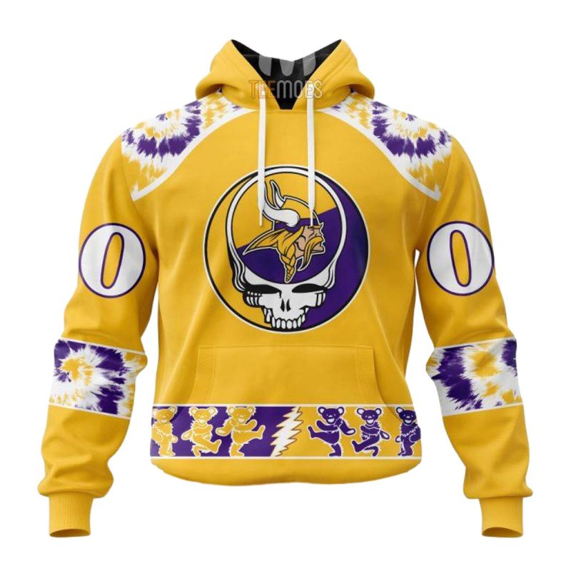 Personalized Minnesota Vikings Grateful Dead Yellow Aop Hoodie 1