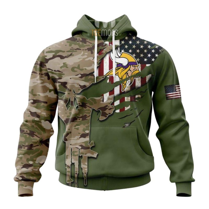 Personalized Minnesota Vikings Green Camo Us Military Aop Hoodie 1