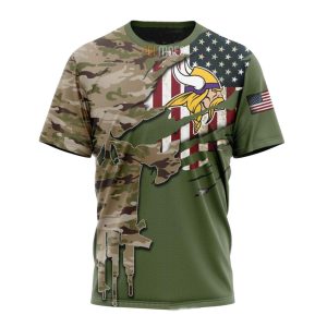 Personalized Minnesota Vikings Green Camo US Military AOP T Shirt
