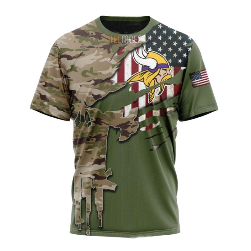 Personalized Minnesota Vikings Green Camo Us Military Aop T Shirt 1