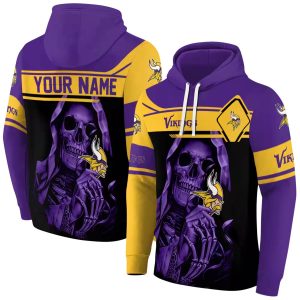 Personalized Minnesota Vikings Grim Reaper Purple Black AOP Hoodie