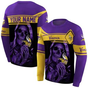 Personalized Minnesota Vikings Grim Reaper Purple Black AOP Sweatshirt