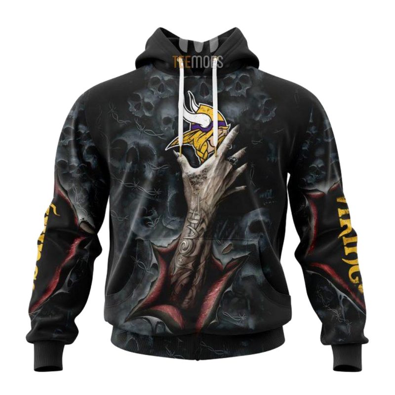 Personalized Minnesota Vikings Halloween Horror Skull Aop Hoodie 1