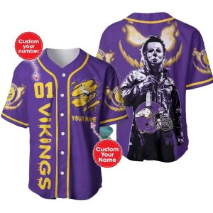 Personalized Minnesota Vikings Halloween Pattern Baseball Jersey