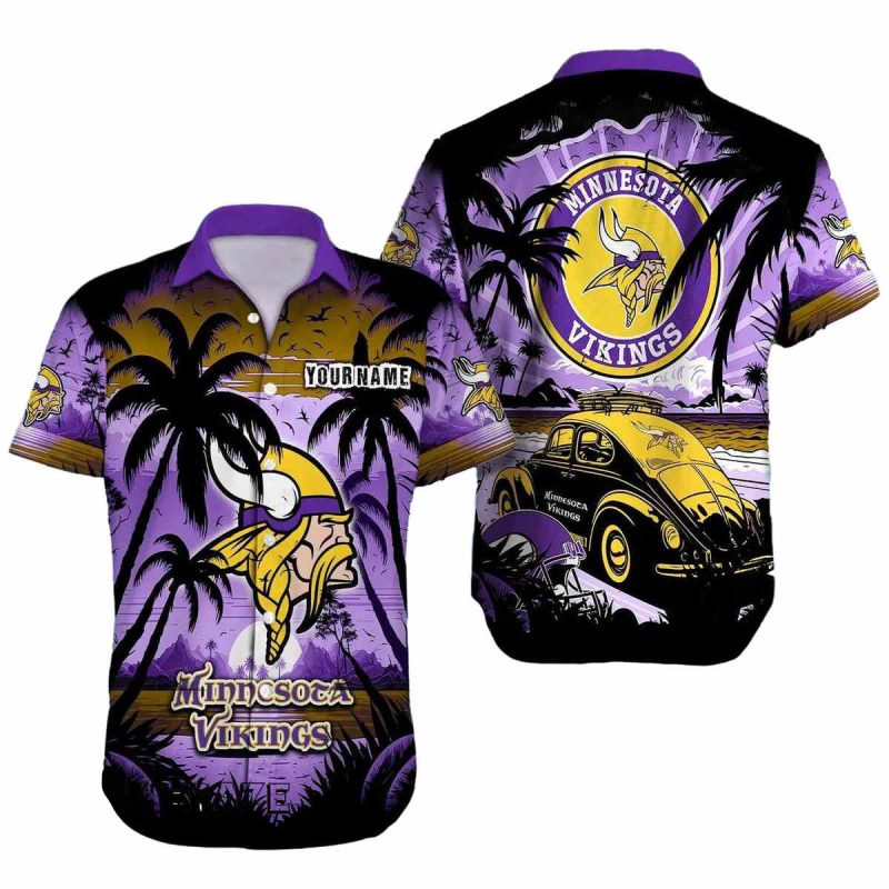 Personalized Minnesota Vikings Helmet And Car Hawaiian Shirt 1