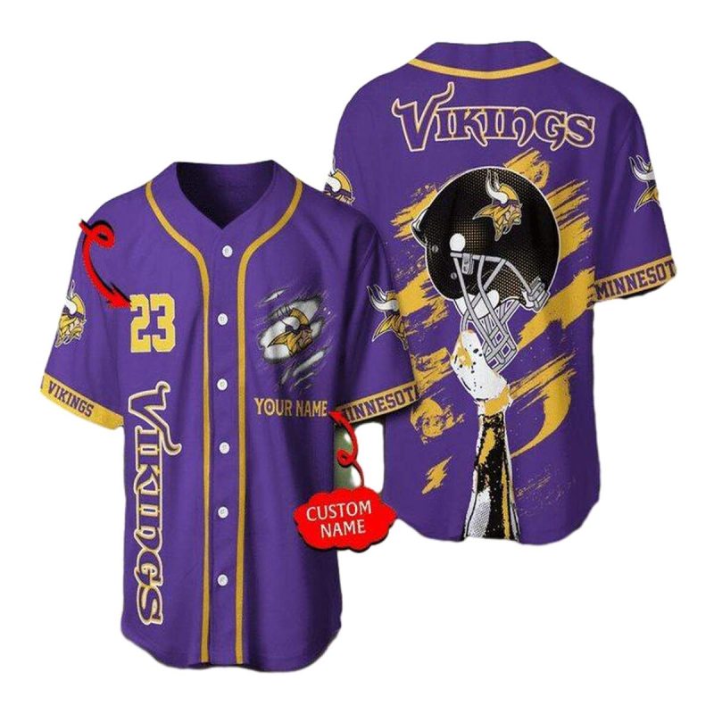 Personalized Minnesota Vikings Helmet Baseball Jersey 1
