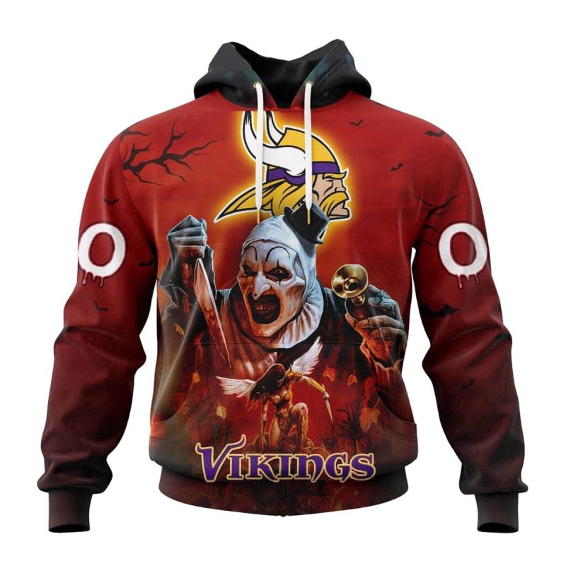 Personalized Minnesota Vikings Horror Terrifier Ghoulish Halloween Day Aop Hoodie 1
