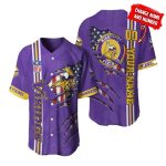 Personalized Minnesota Vikings Logo And American Flag Pattern Baseball Jersey