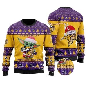 Personalized Minnesota Vikings Logo And Baby Yoda Santa Claus Ugly Sweater