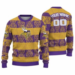 Personalized Minnesota Vikings Logo And Bulldog Motif Pattern AOP Sweatshirt